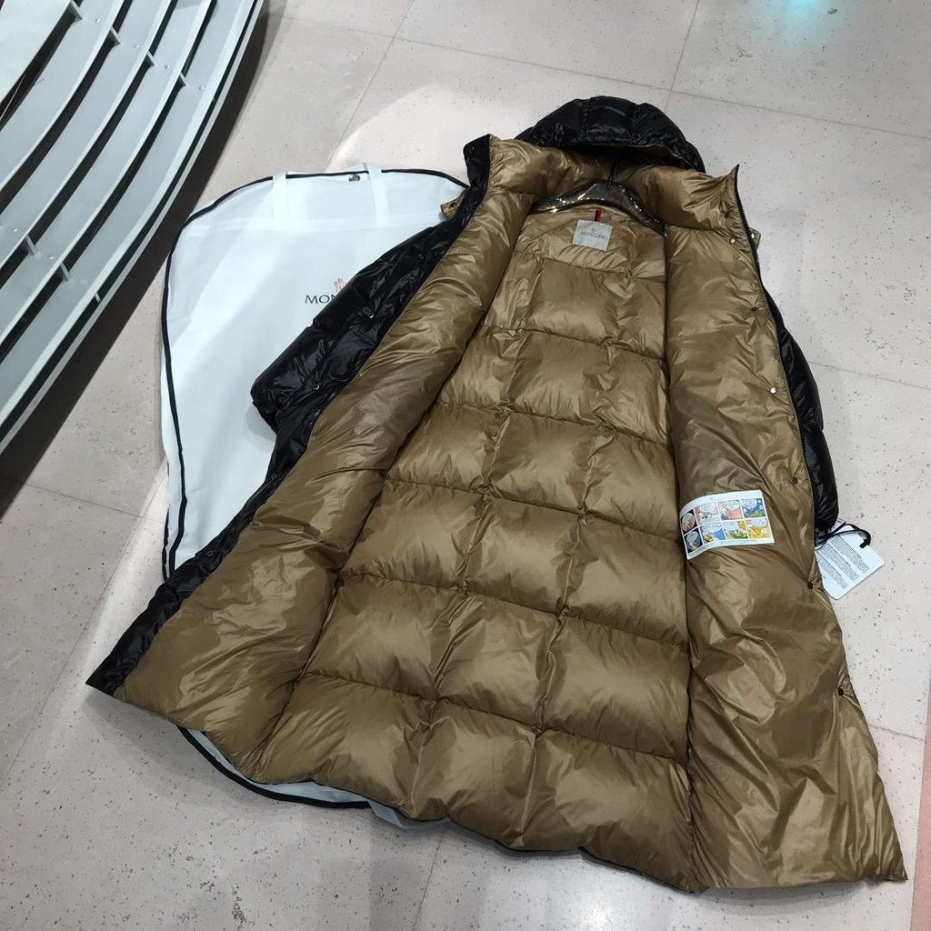 Moncler Reversible Black Beige Long Puffer Coat — side