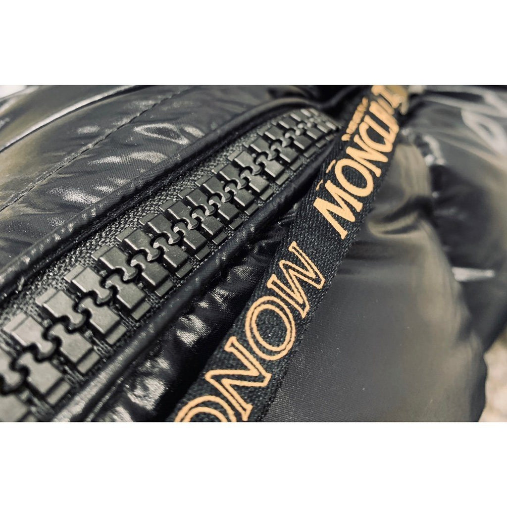 Moncler Reversible Black Beige Long Puffer Coat — detail