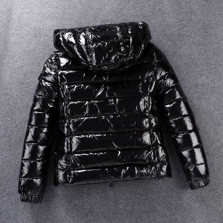 Womem Moncler coat Black Glossy Hooded Puffer Jacket — front