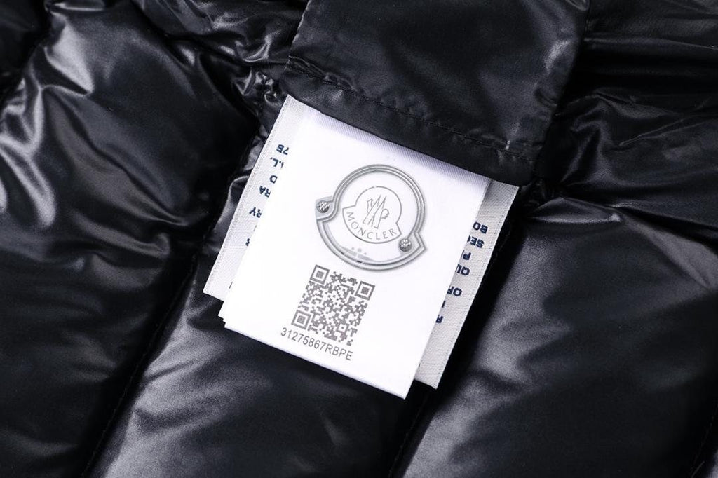Womem Moncler coat Black Glossy Hooded Puffer Jacket — hang_tag