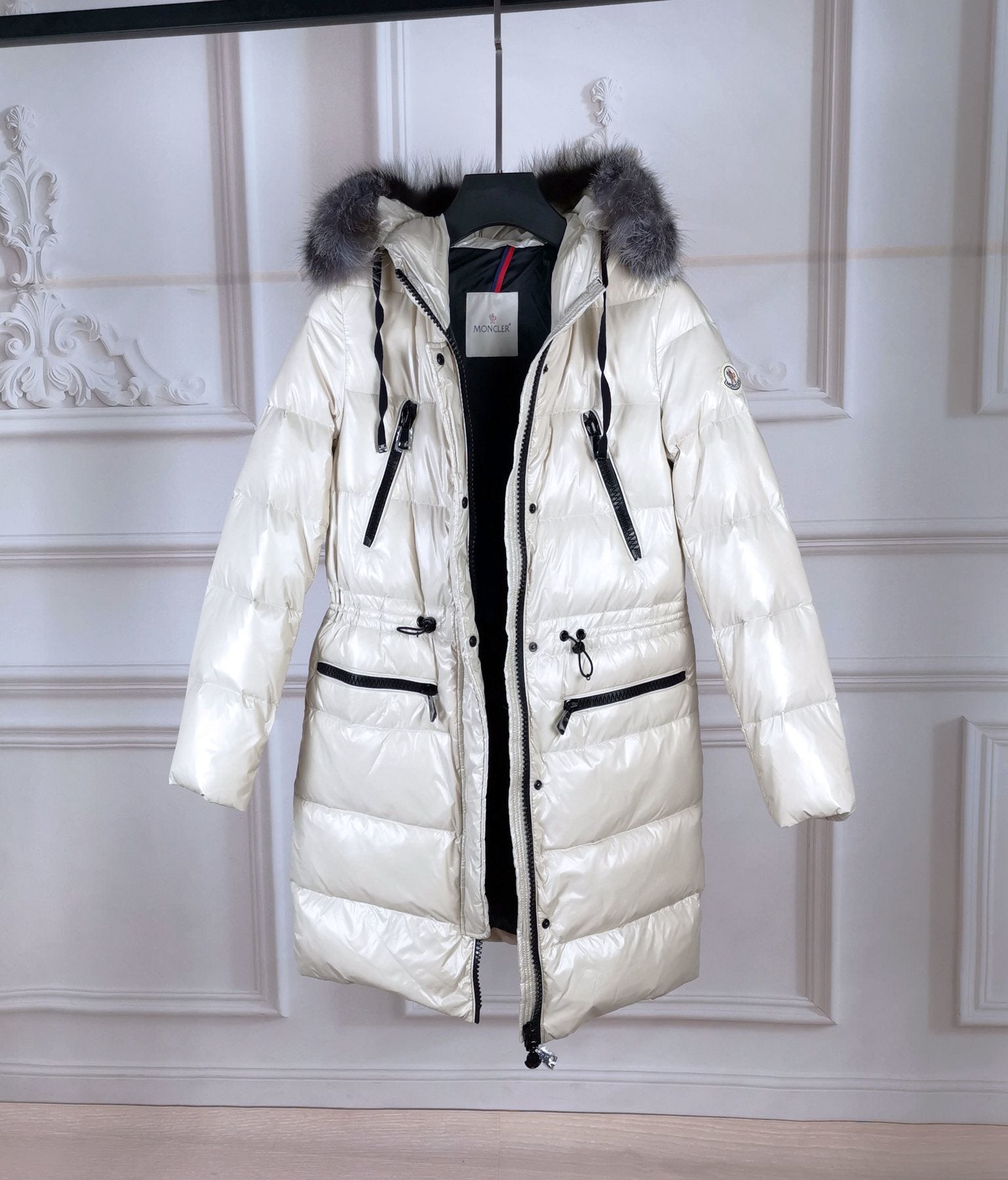 Moncler Hooded Long Puffer Coat — detail