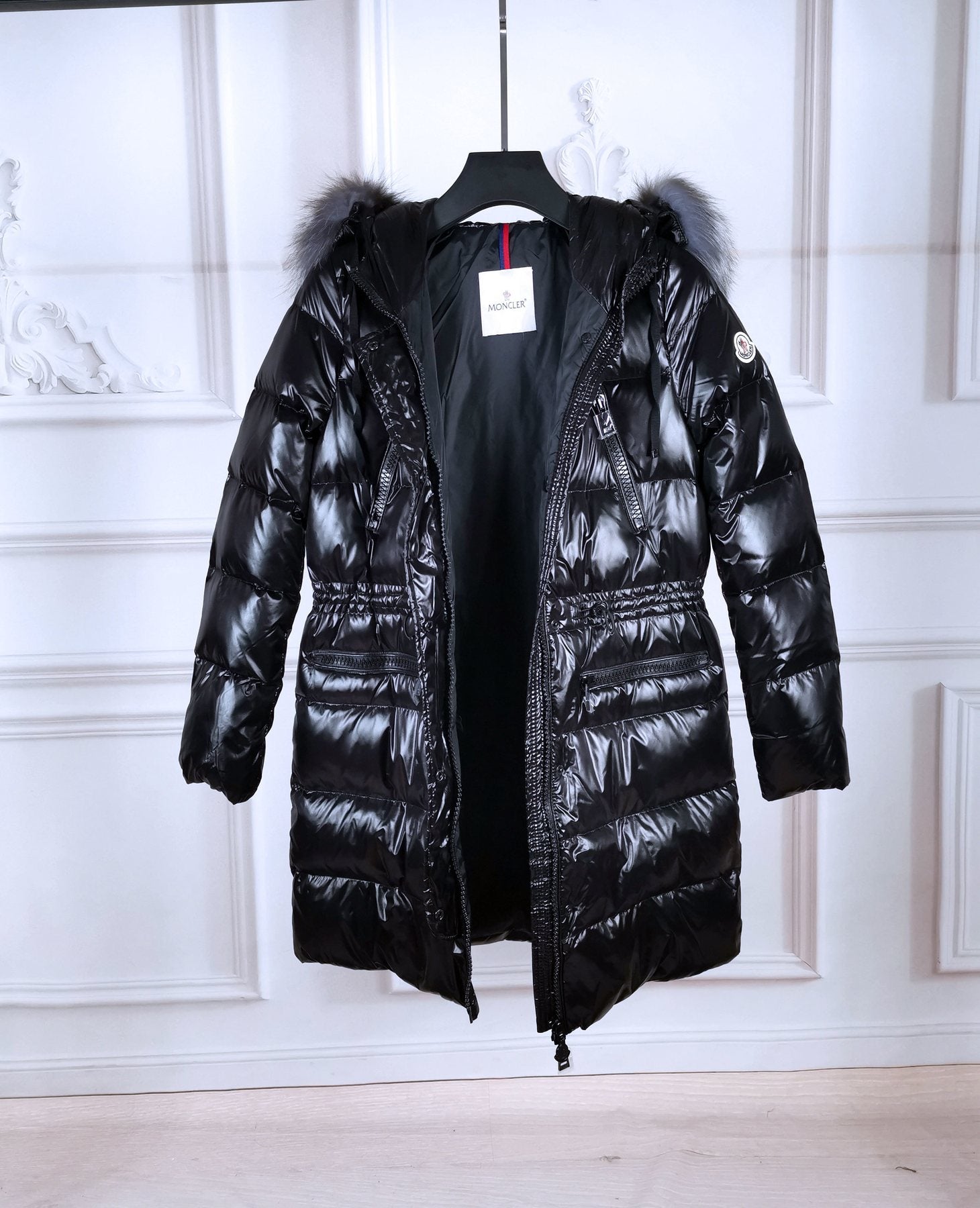 Moncler Hooded Long Puffer Coat — detail