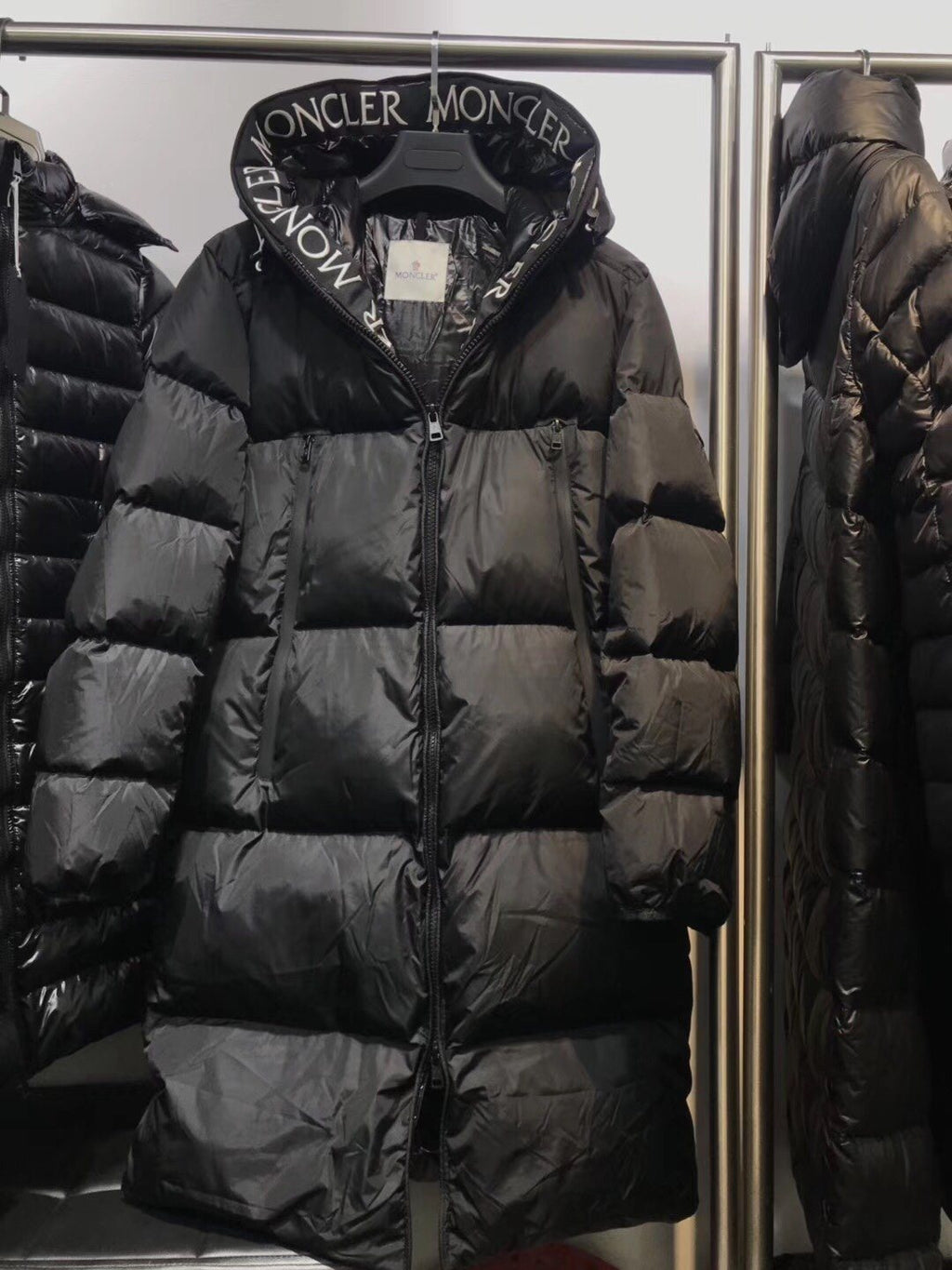 Moncler Long Hooded Quilted Puffer Coat — context
