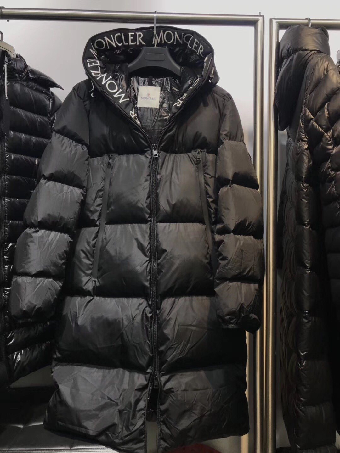 Moncler Long Hooded Quilted Puffer Coat — context