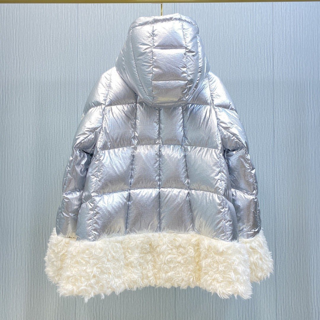 Moncler Silver Plush Panel Puffer Coat — back