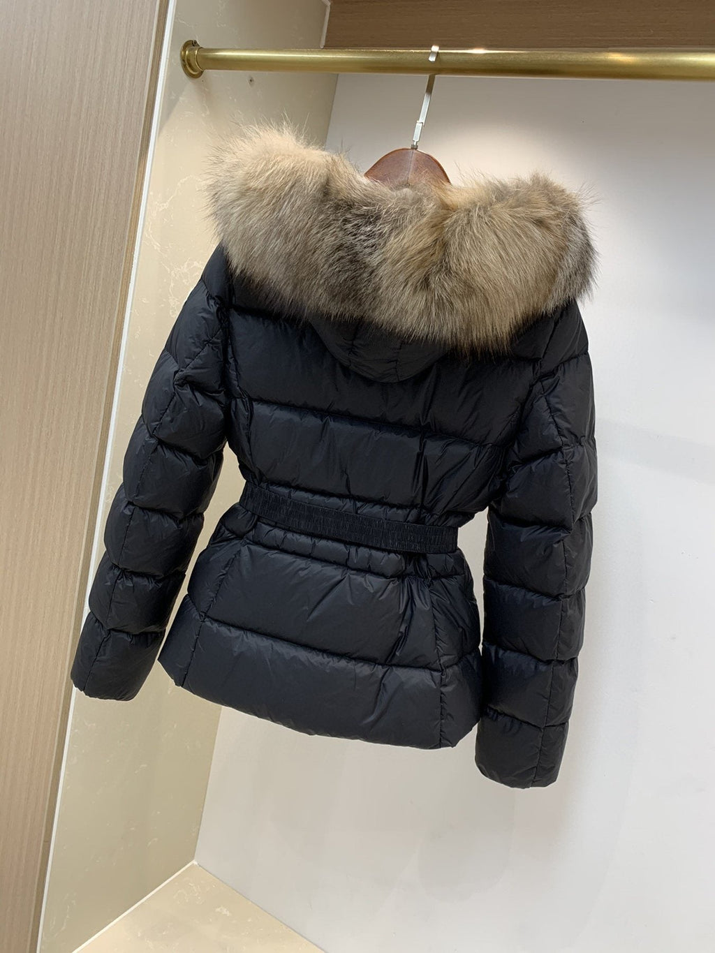 Moncler Fur-Trim Belted Puffer Coat — back
