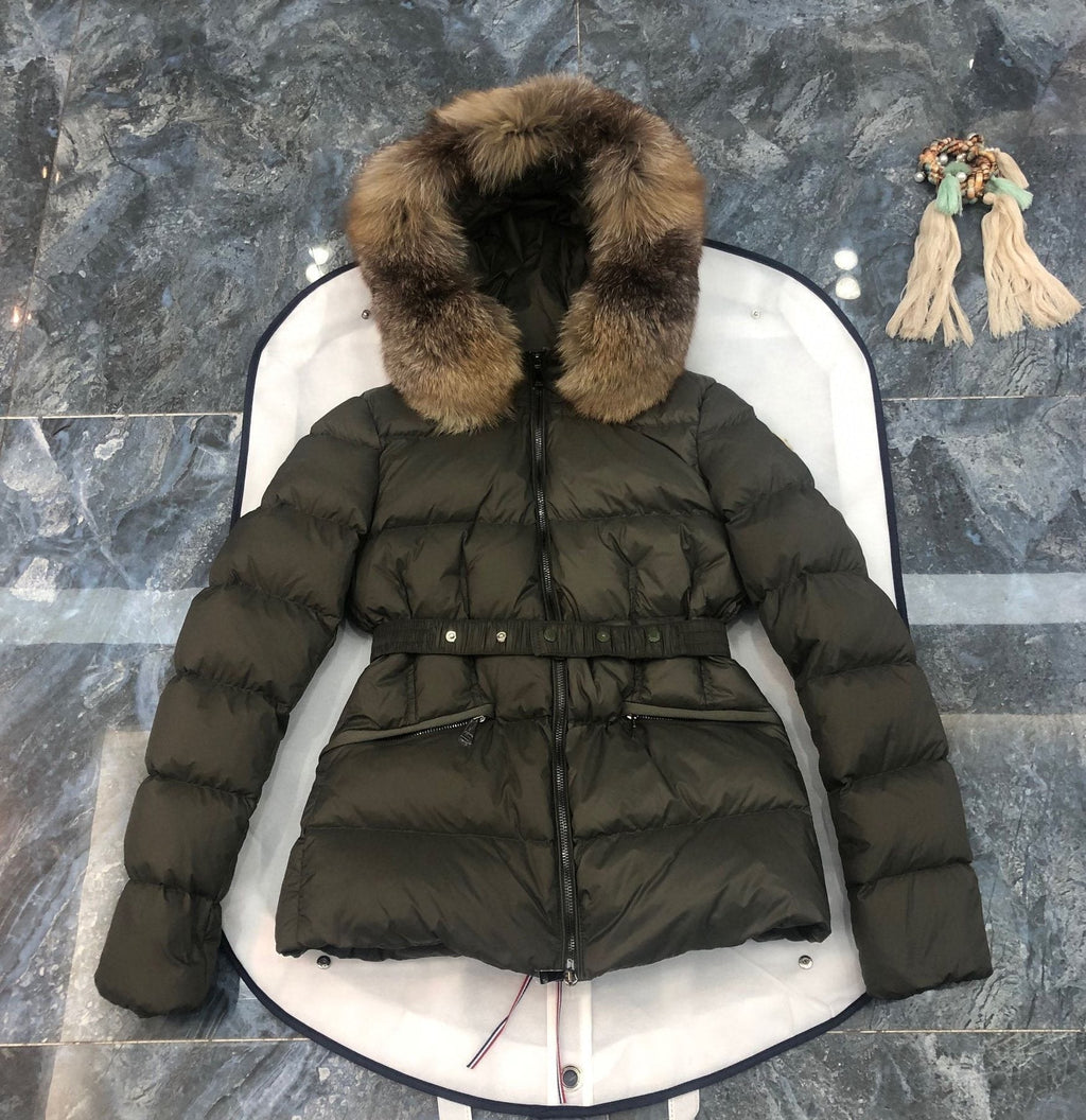 Moncler Fur-Trim Belted Puffer Coat — front