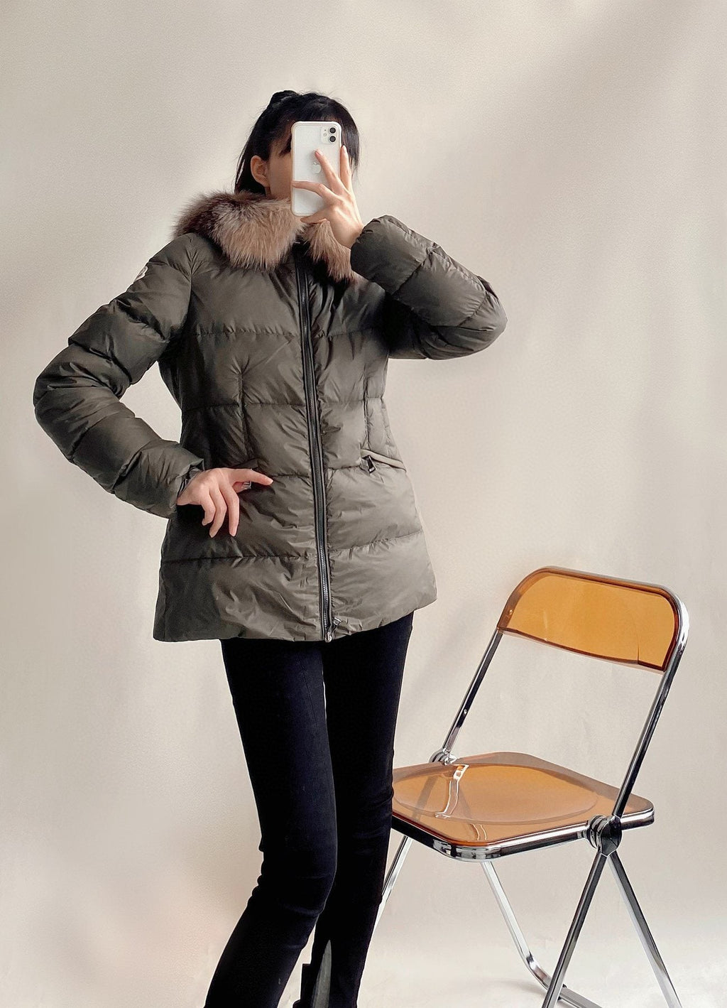 Moncler Fur-Trim Belted Puffer Coat — context
