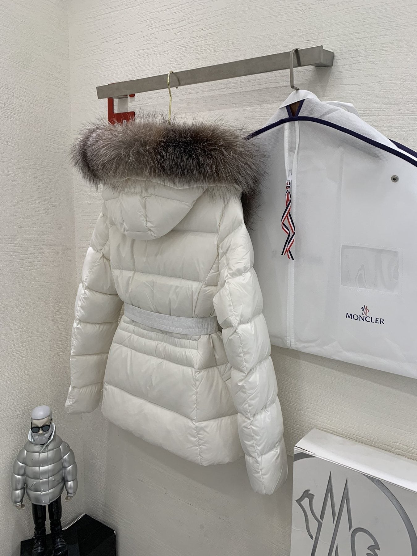 Moncler Fur-Trim Belted Puffer Coat — back