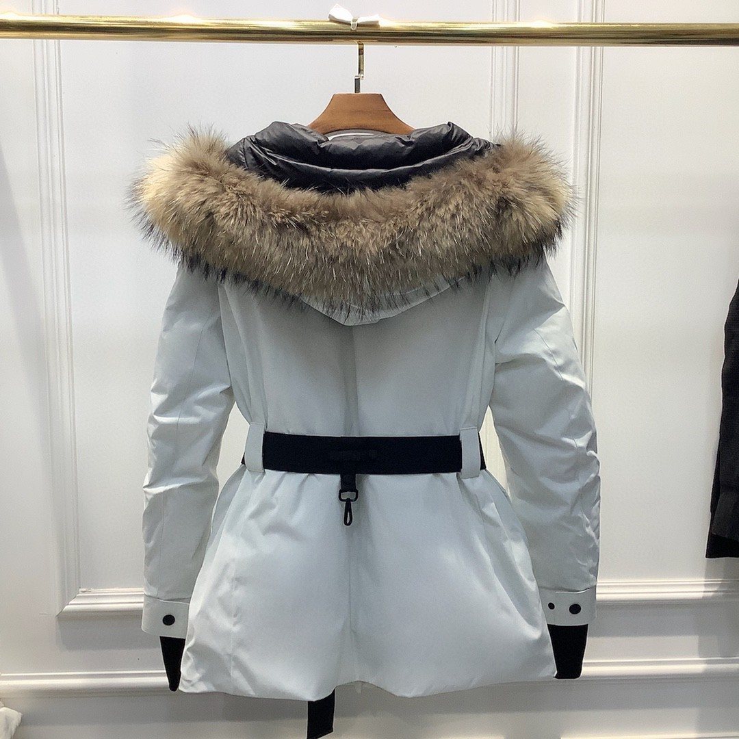 Moncler Belted Fur-Trim Hooded Coat — back