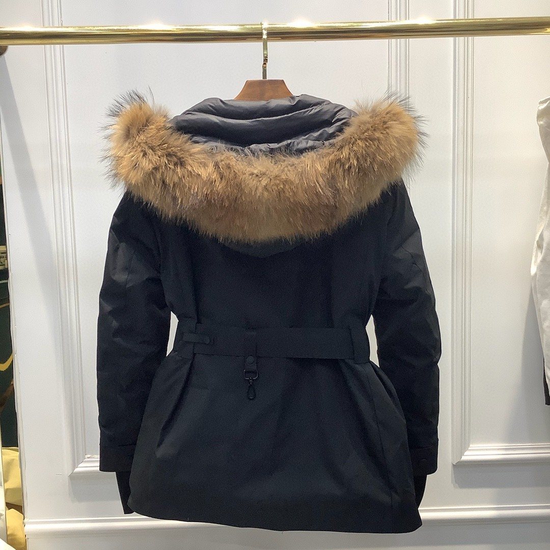 Moncler Belted Fur-Trim Hooded Coat — back
