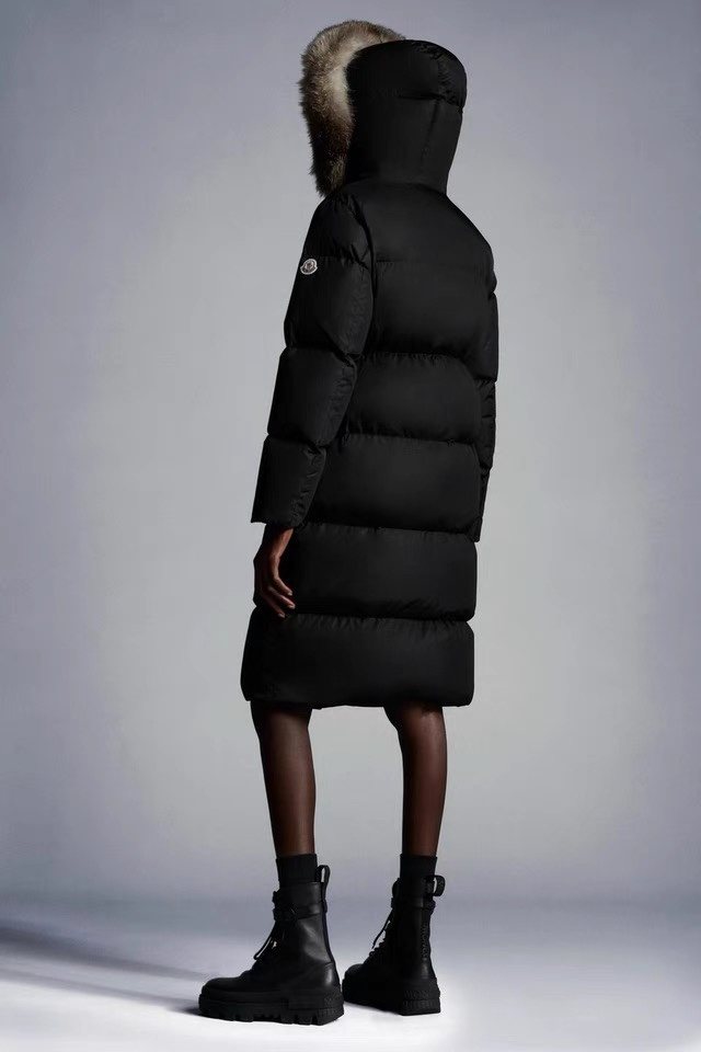 Moncler Hooded Fur-Trim Long Down Coat — back
