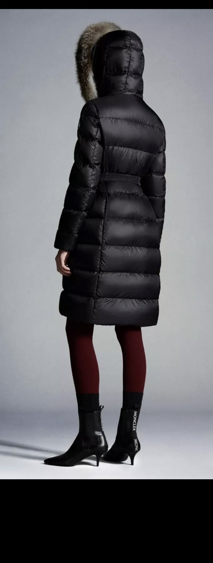 Moncler Long Belted Puffer Coat — context