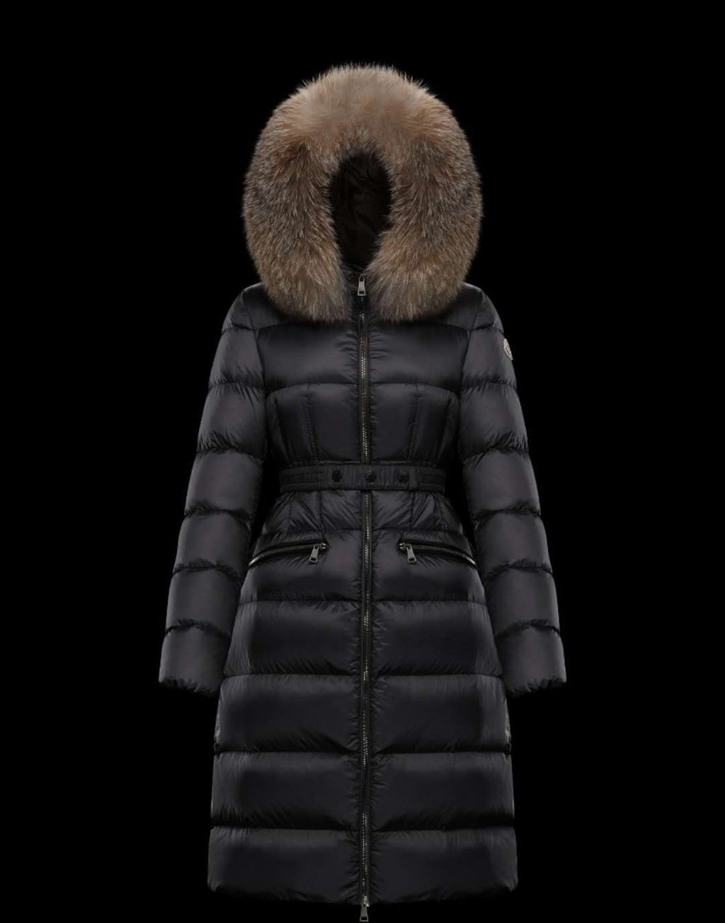 Moncler Long Belted Puffer Coat — front