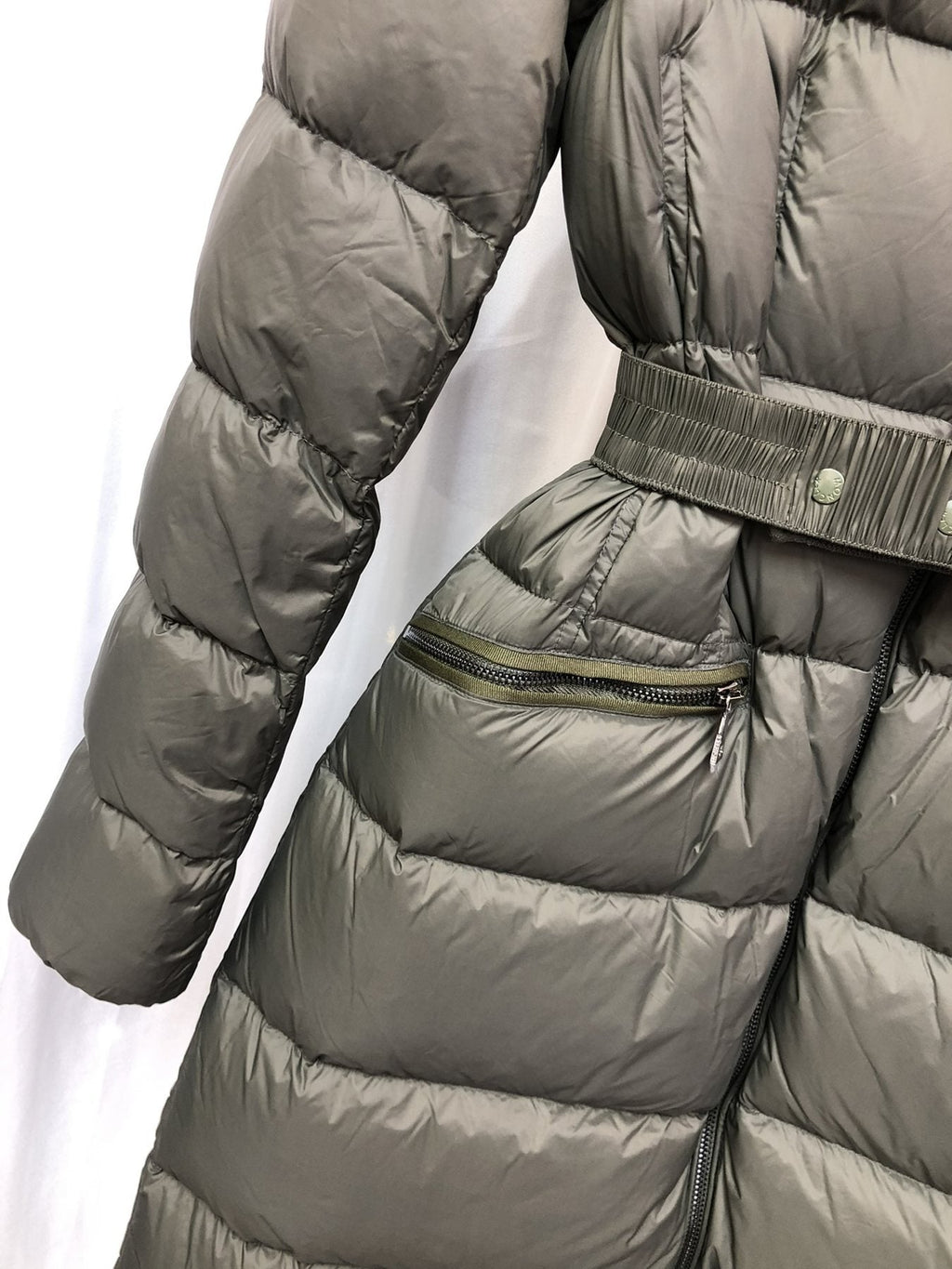 Moncler Long Belted Puffer Coat — detail