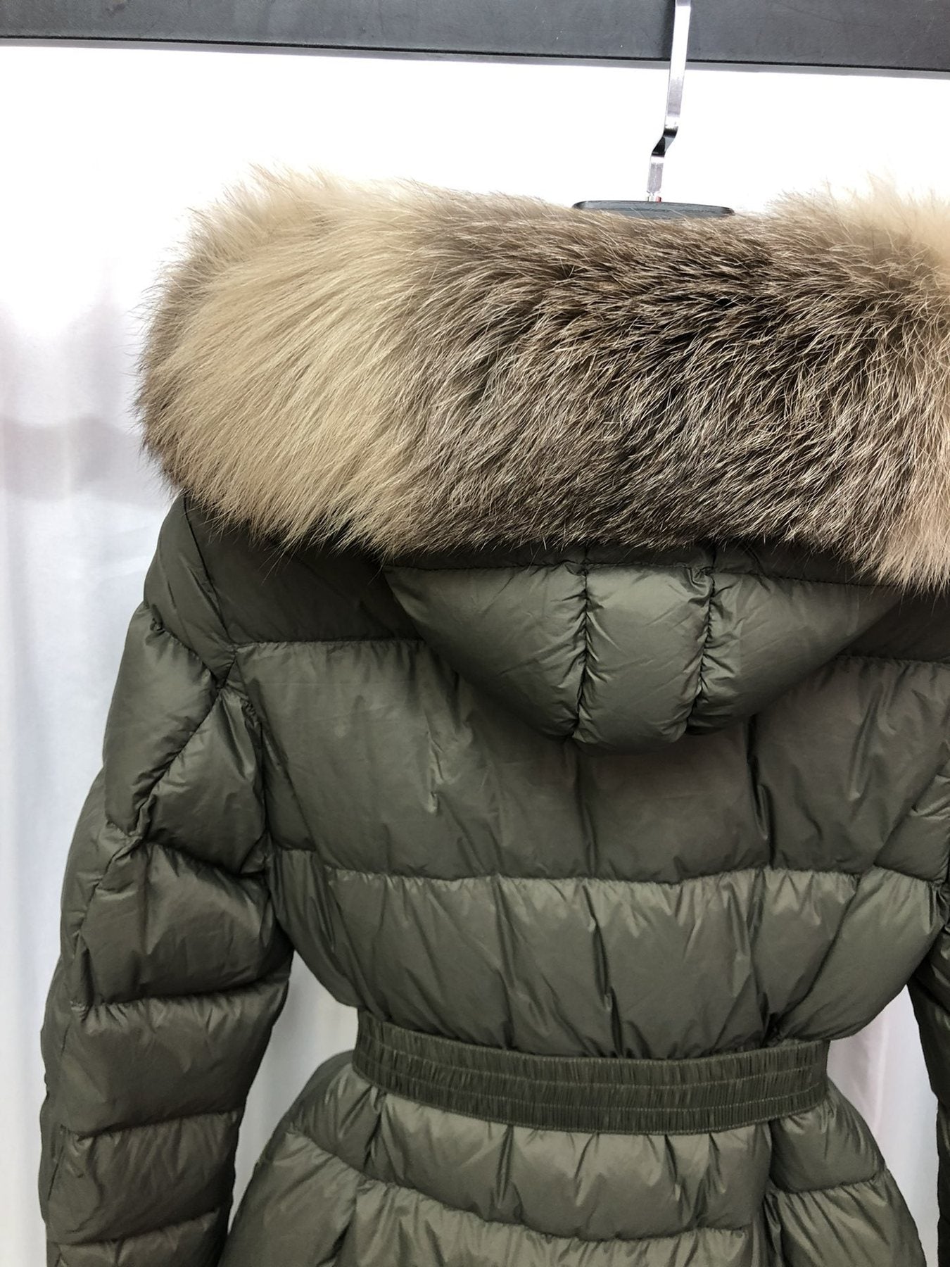 Moncler Long Belted Puffer Coat — detail