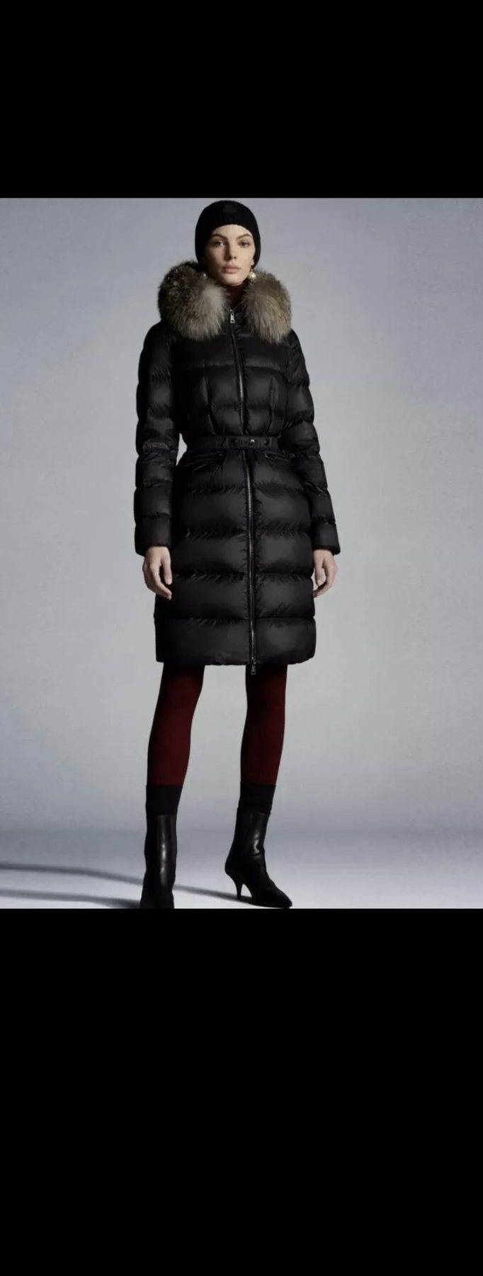 Moncler Long Belted Puffer Coat — context