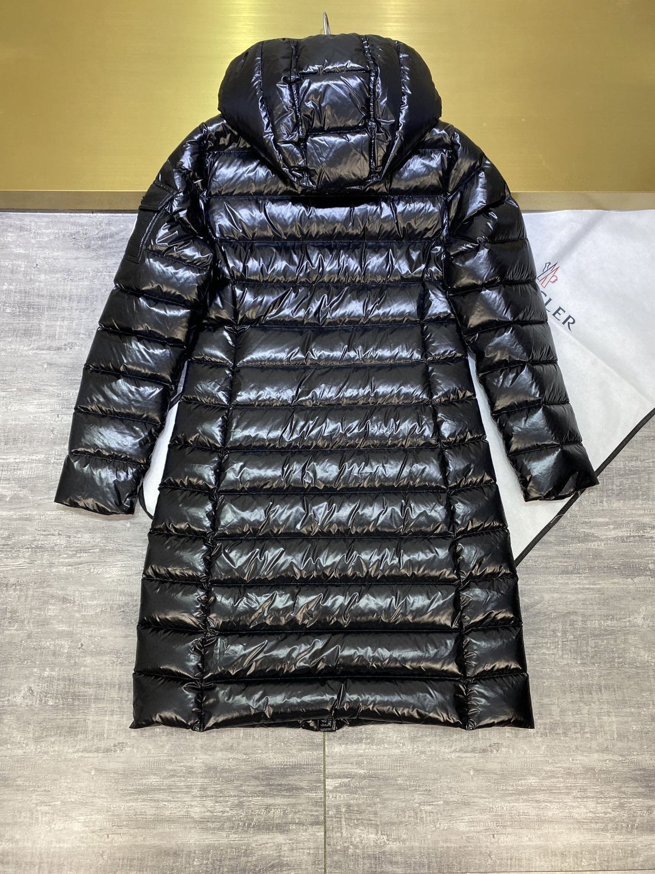 Moncler Women's Black Hooded Long Down Coat — back