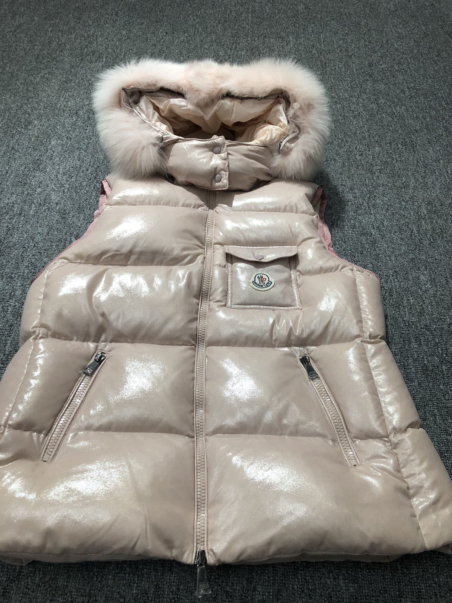 Moncler Fur-Trim Hooded Down Vest — hero