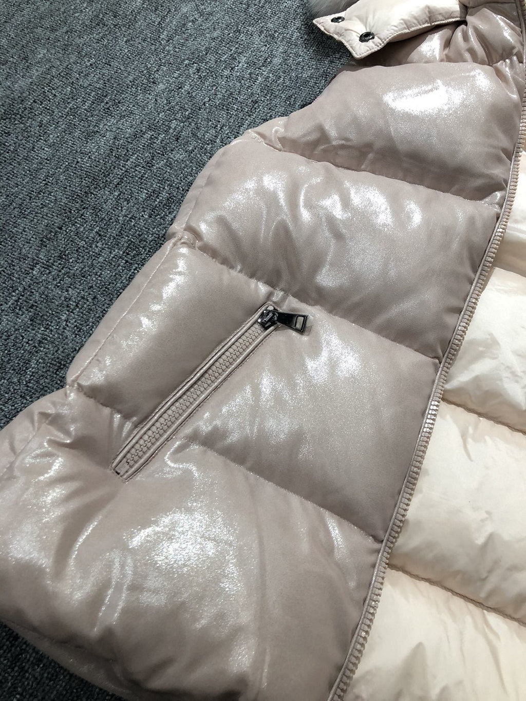 Moncler Fur-Trim Hooded Down Vest — fabric_closeup
