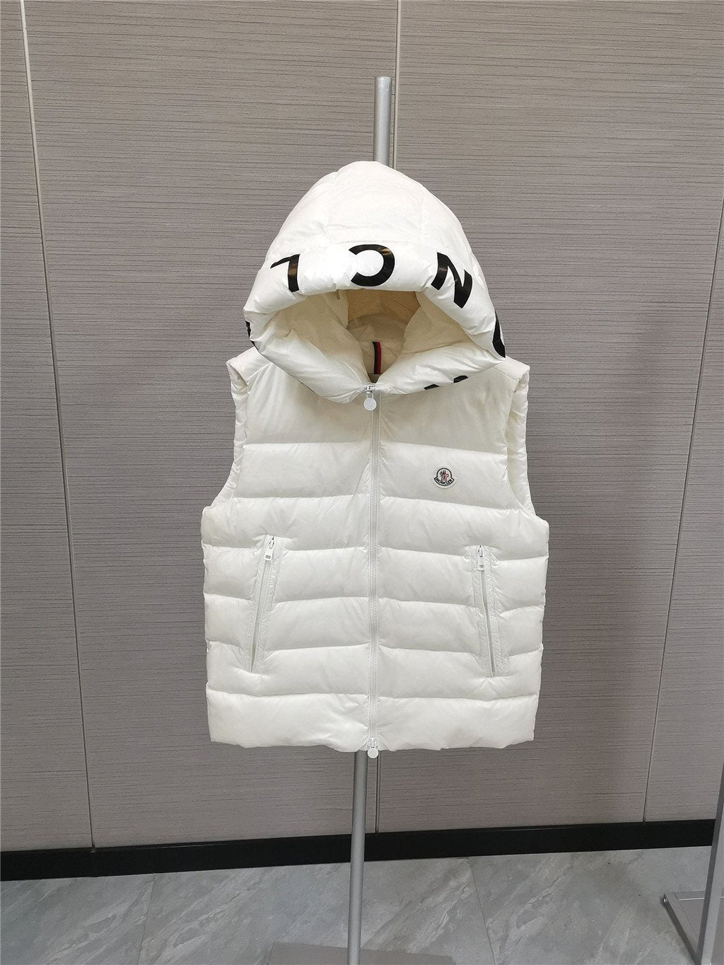 Moncler Lettered Hood Trim Quilted Vest — detail