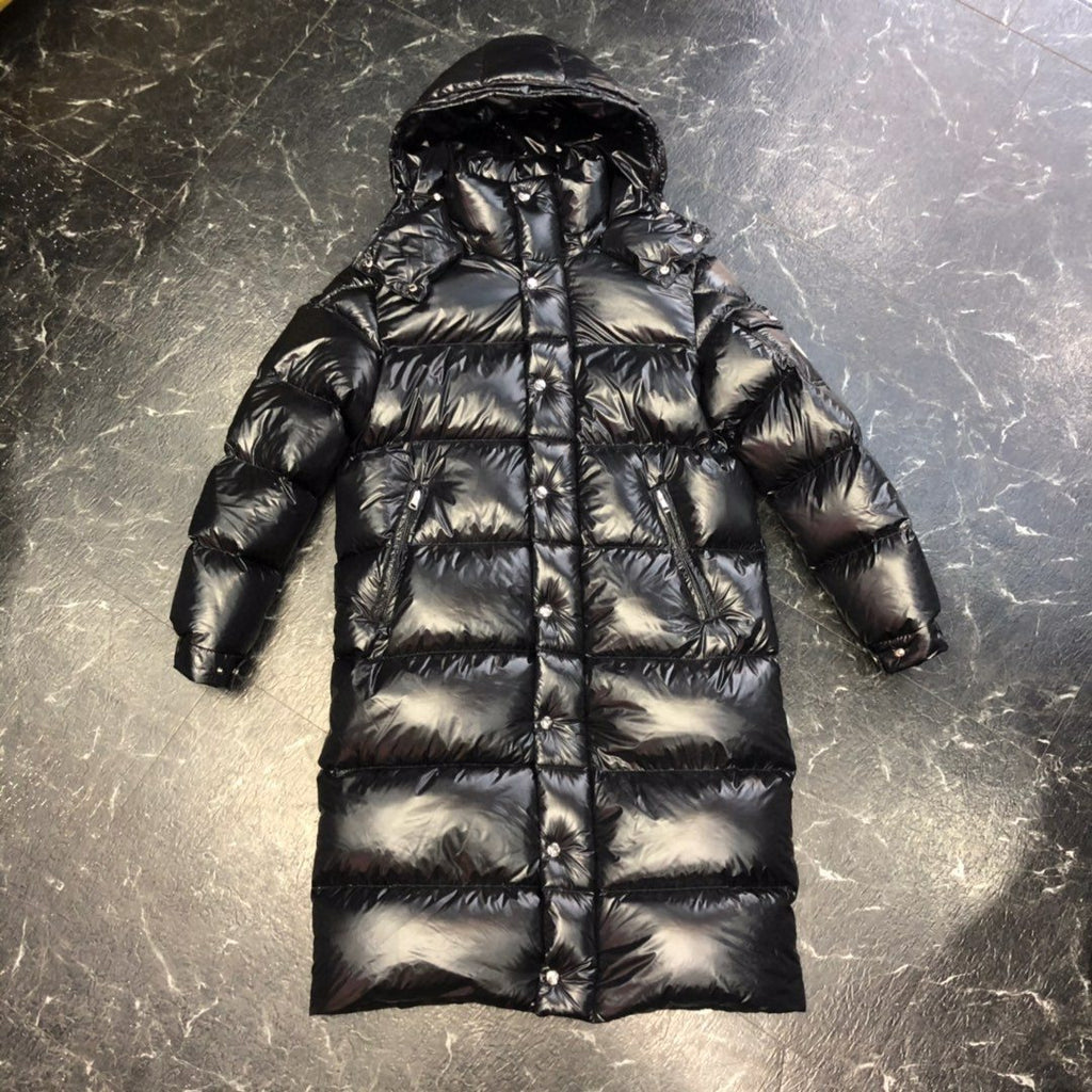 Moncler Glossy Hooded Long Down Coat — front