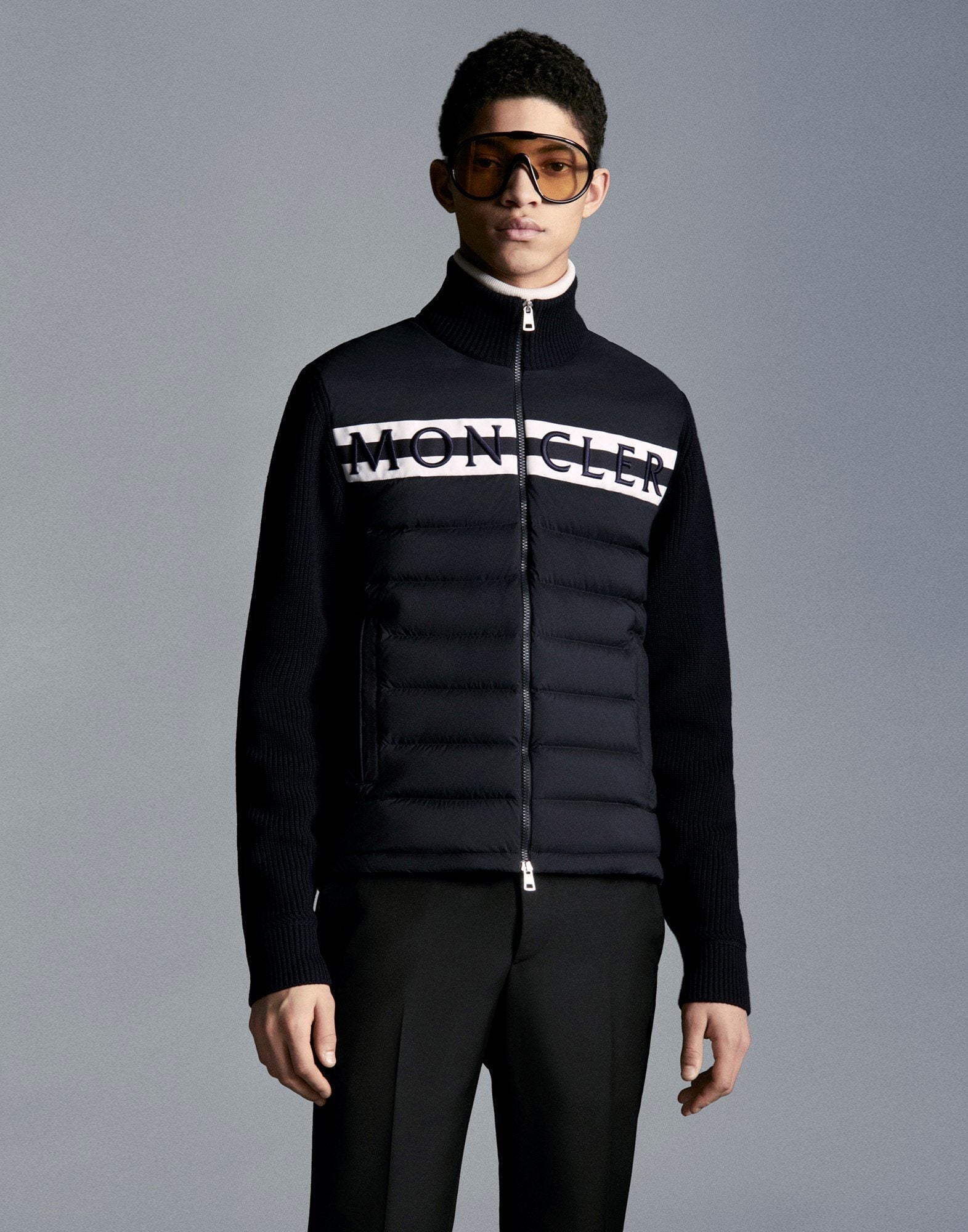 Moncler Men's Black Quilted Knit-Sleeve Down Jacket — hero