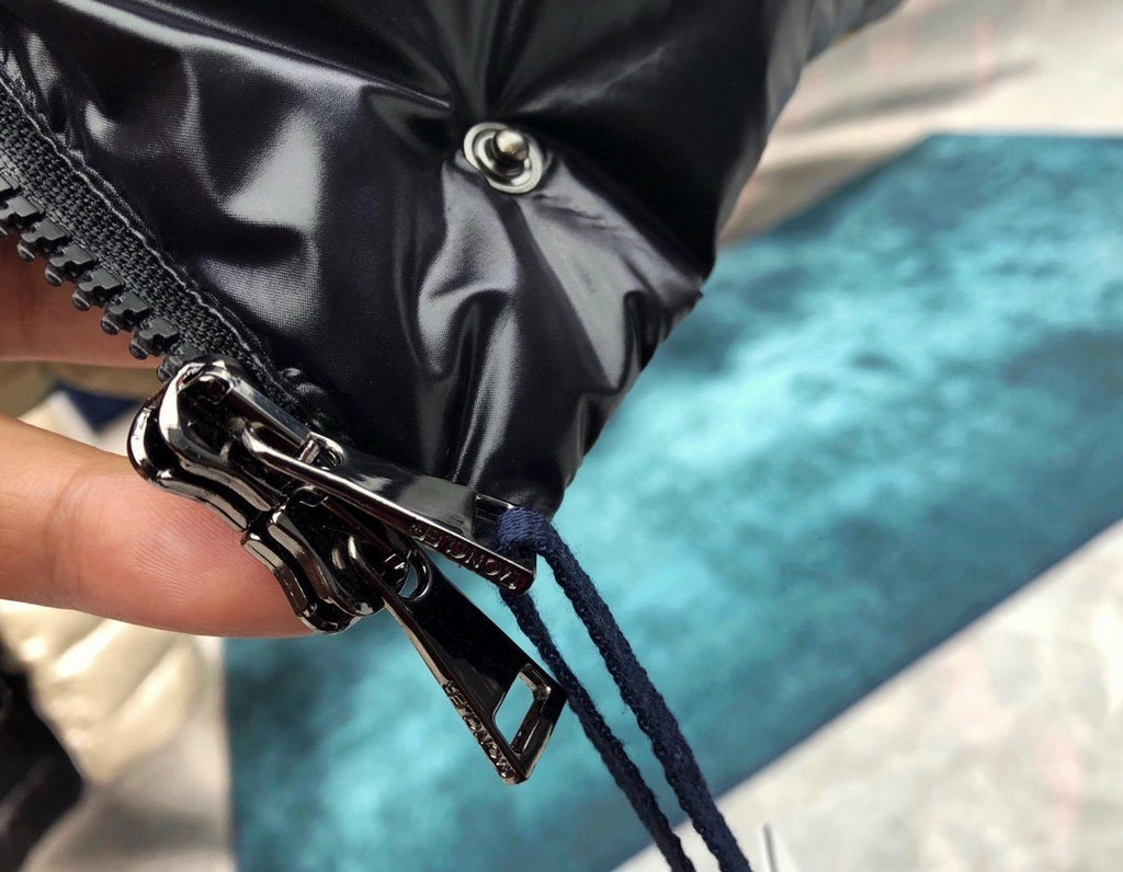 Moncler Black Hooded Puffer Coat — detail
