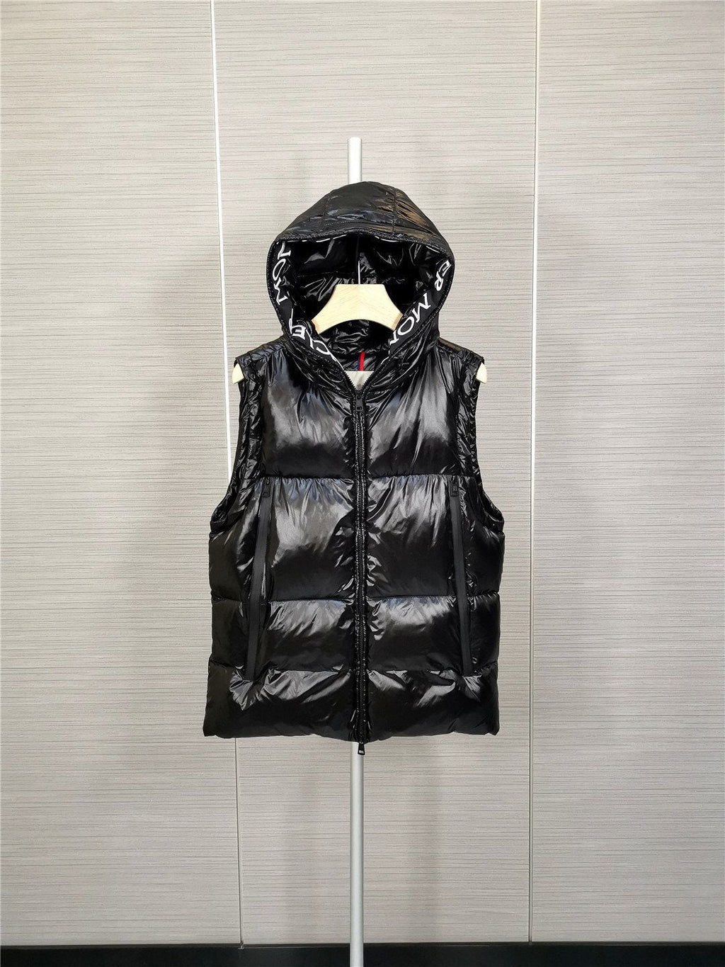 Moncler Hooded Letter-Trim Down Vest — hero