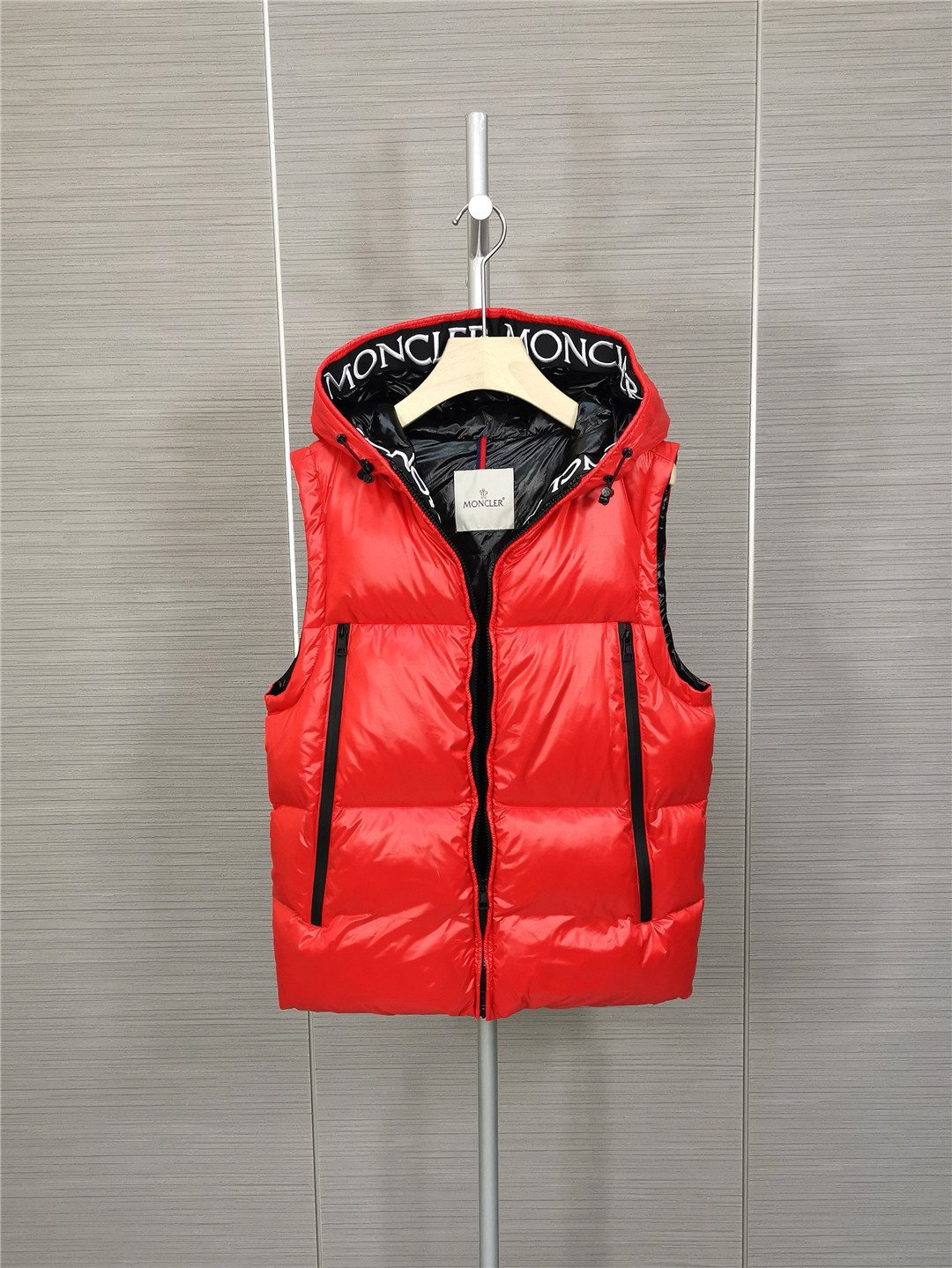 Moncler Hooded Letter-Trim Down Vest — front