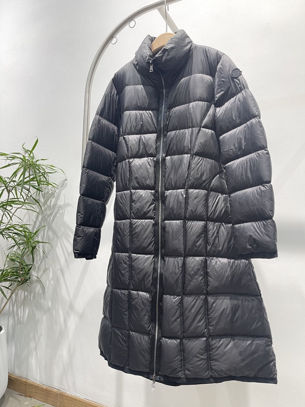Moncler Women's Long Black Quilted Down Coat — front