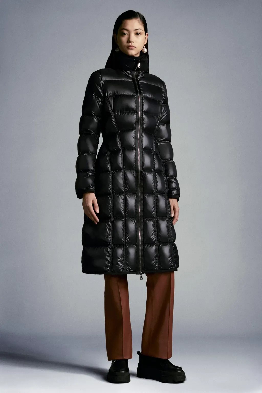 Moncler Women's Long Black Quilted Down Coat — hero