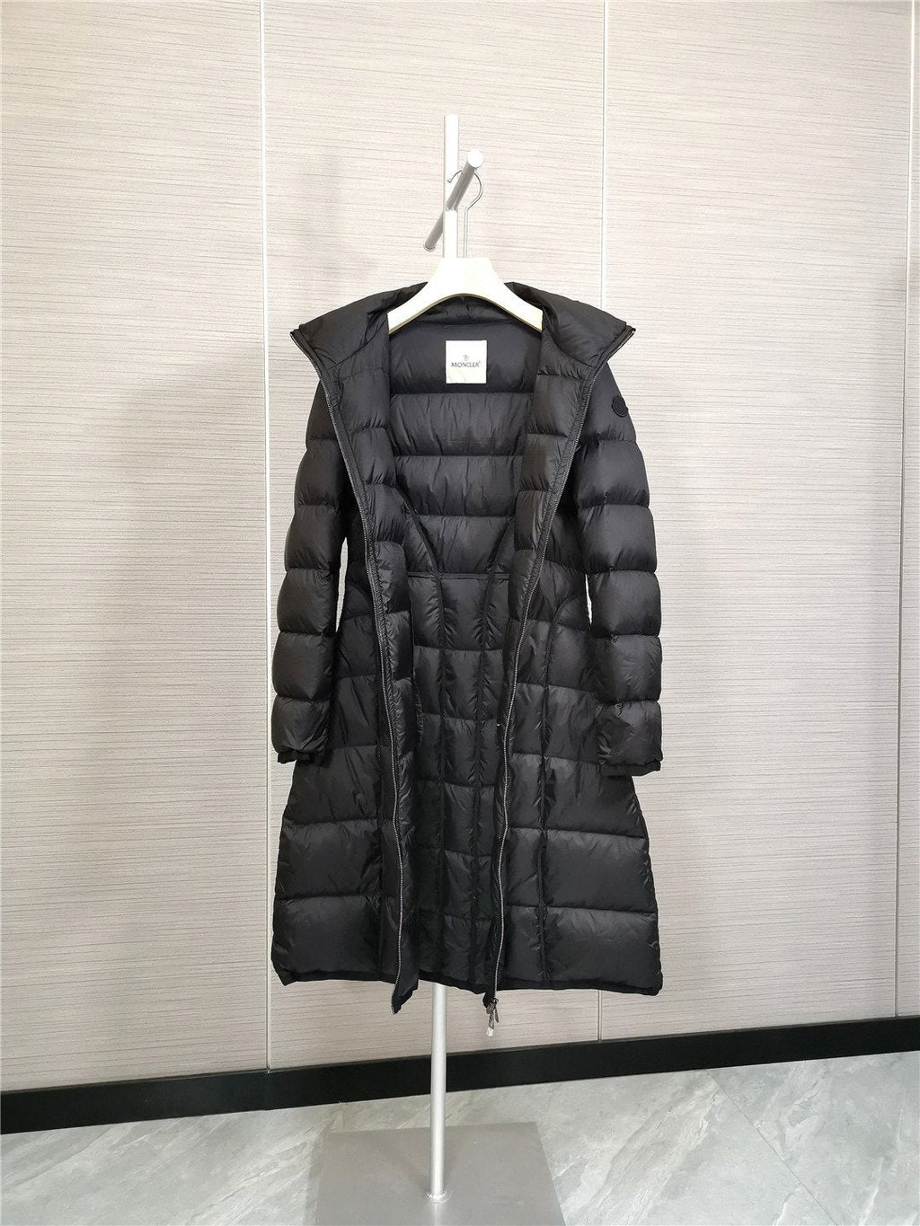 Moncler Women's Long Black Quilted Down Coat — detail