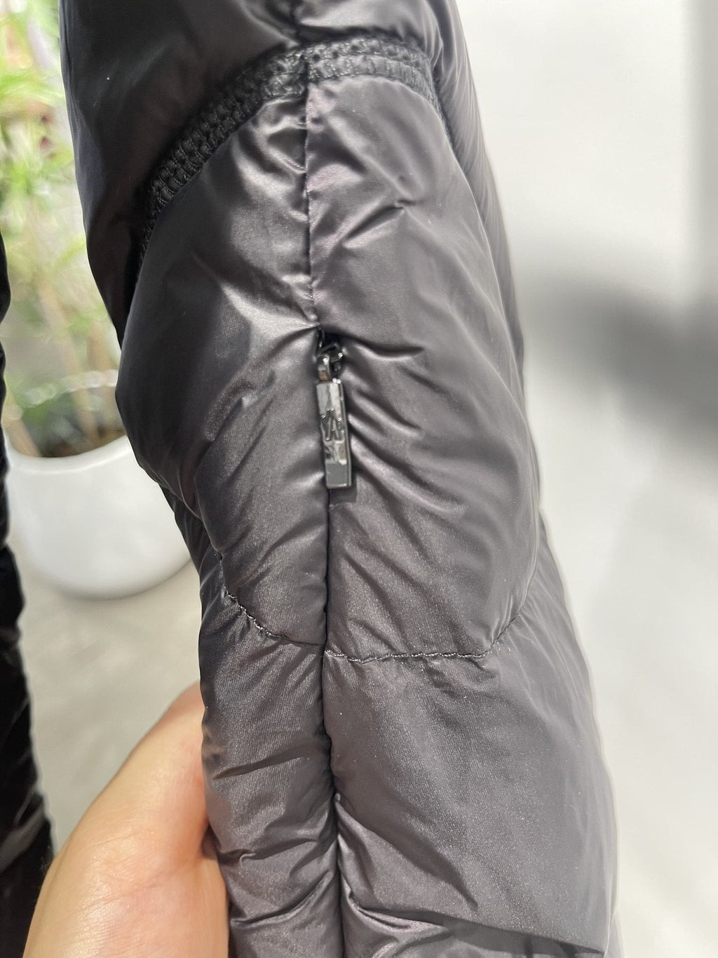 Moncler Women's Long Black Quilted Down Coat — detail