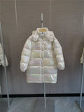Moncler Women's Iridescent White Long Down Coat — hero