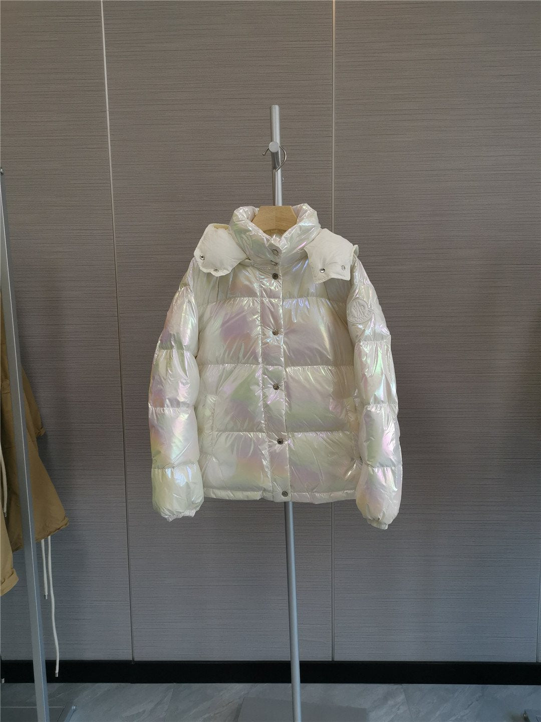 Moncler Iridescent White Short Down Coat — hero