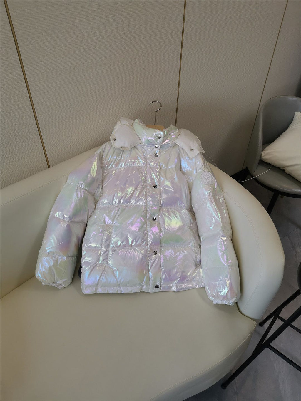 Moncler Iridescent White Short Down Coat — front