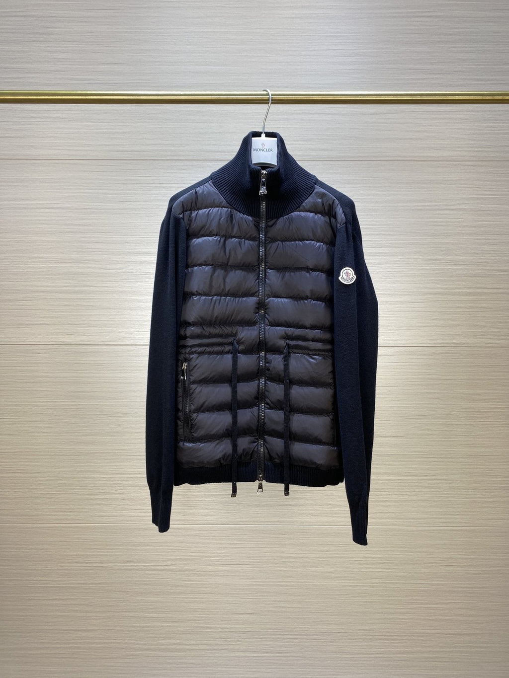 Moncler Quilted Knit-Sleeve Down Jacket — front