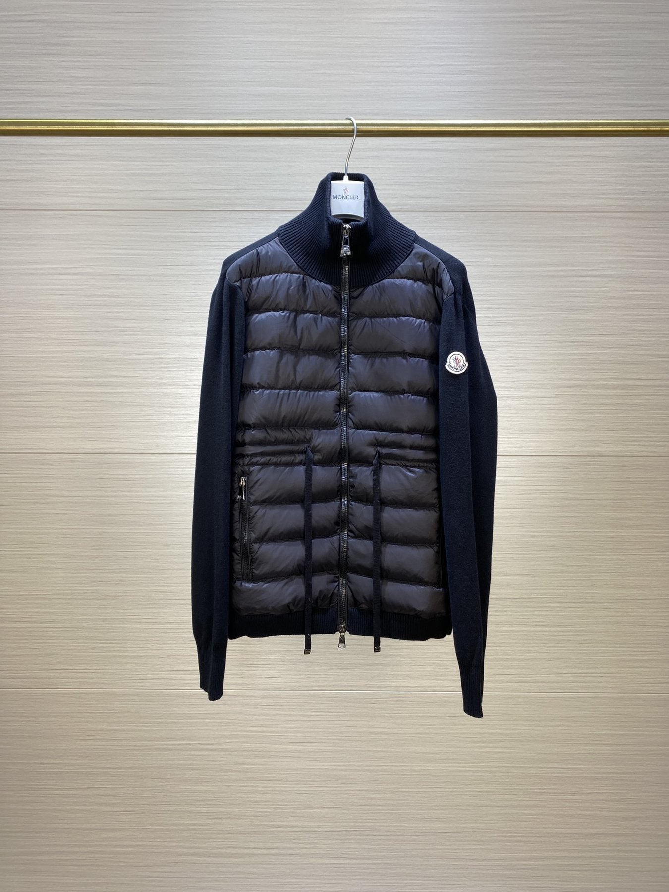 Moncler Quilted Knit-Sleeve Down Jacket — front