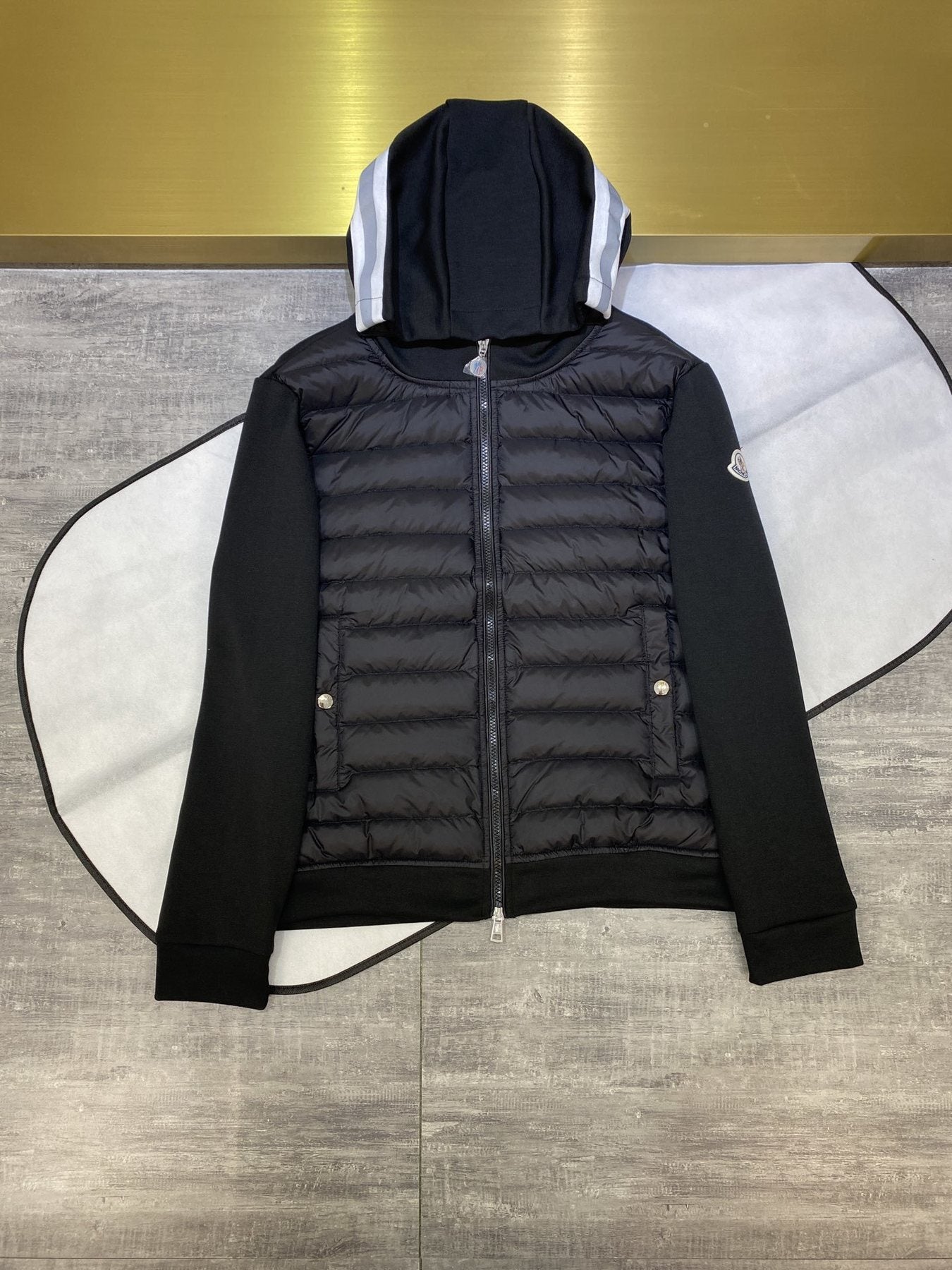 Moncler Black Sweater Sleeve Down Jacket — front