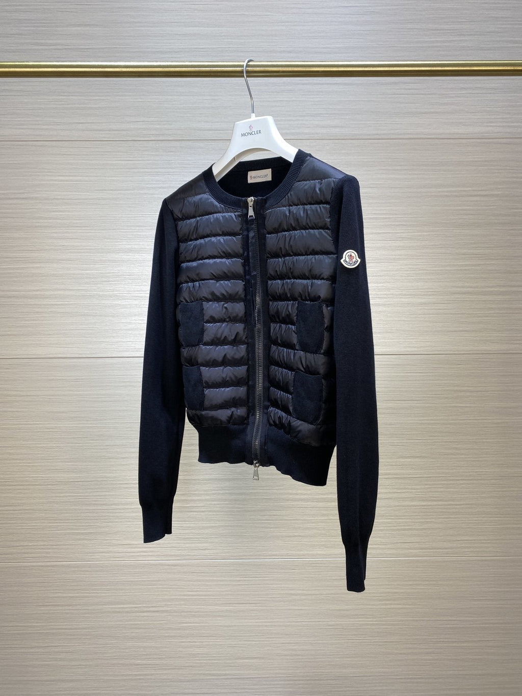 Moncler Women's Knit Sleeve Quilted Zip-Front Jacket — back