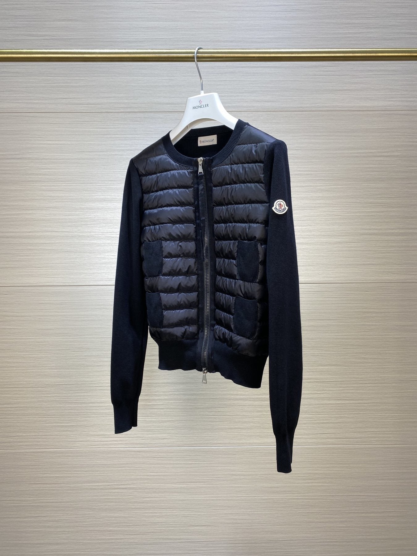 Moncler Women's Knit Sleeve Quilted Zip-Front Jacket — back