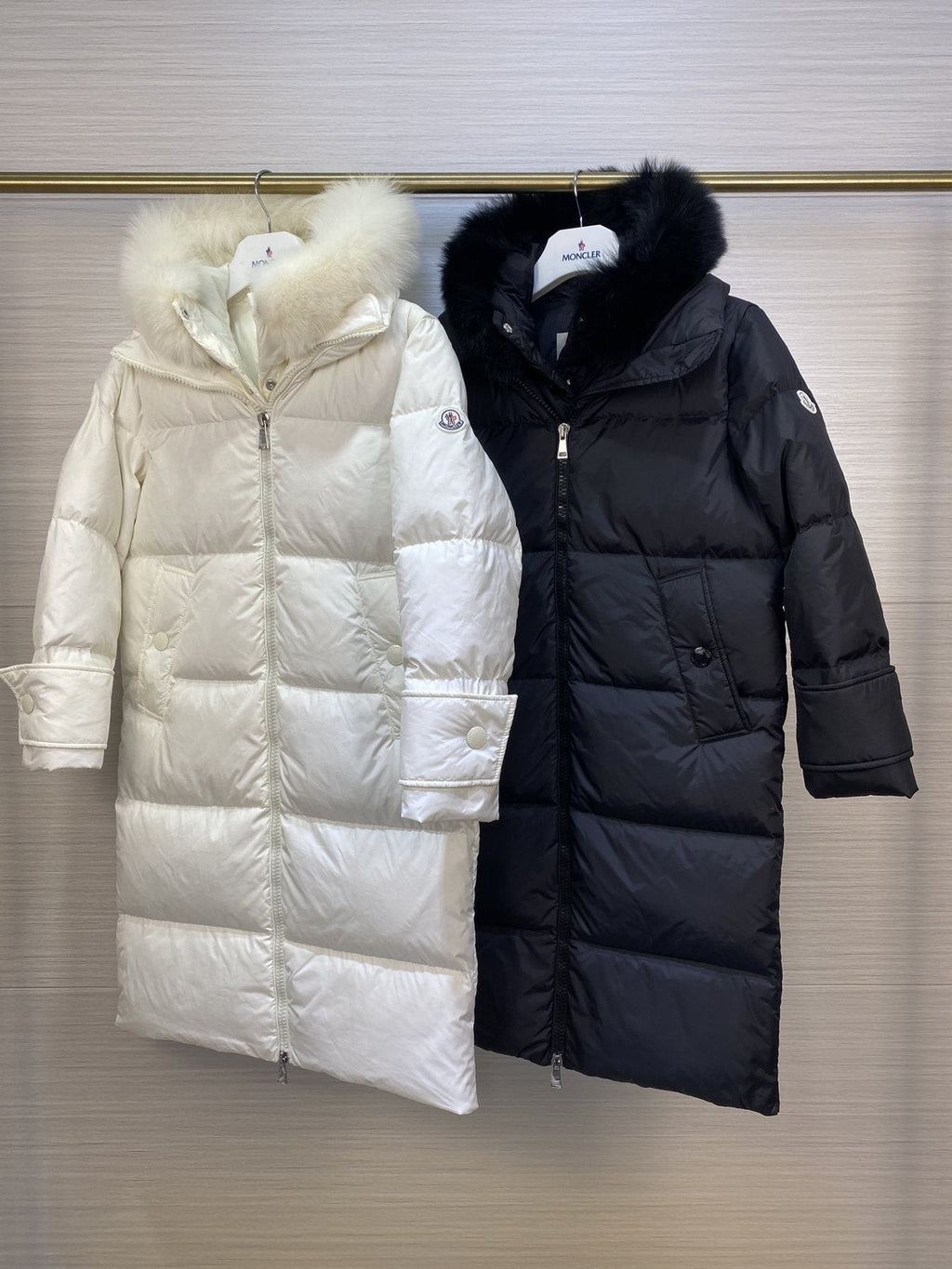 Moncler Women's Long Hooded Fur-Trim Down Coat — comparison