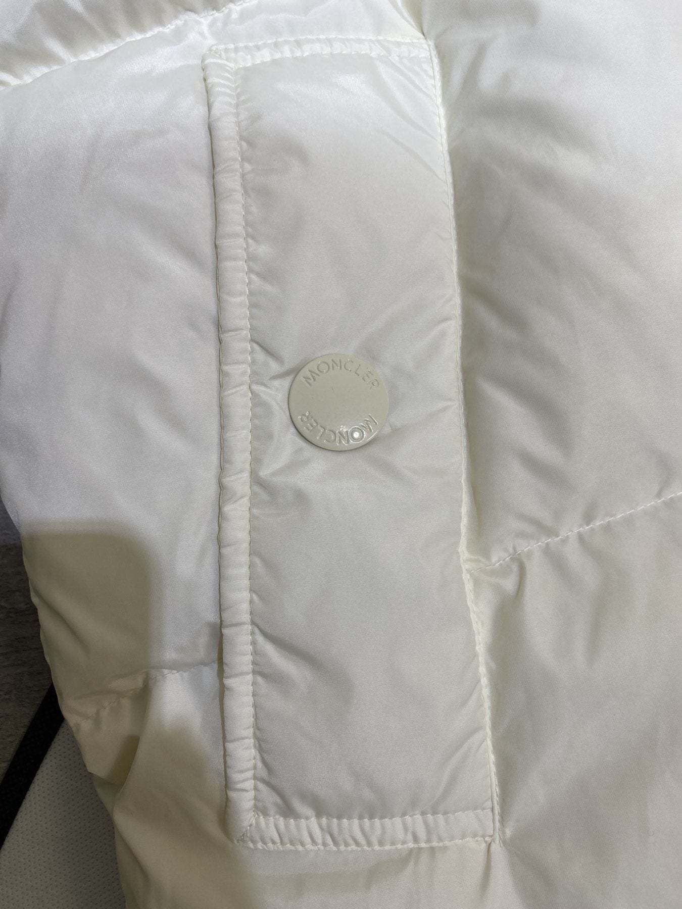 Moncler Women's Long Hooded Fur-Trim Down Coat — detail