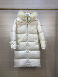 Moncler Women's Long Hooded Fur-Trim Down Coat — hero