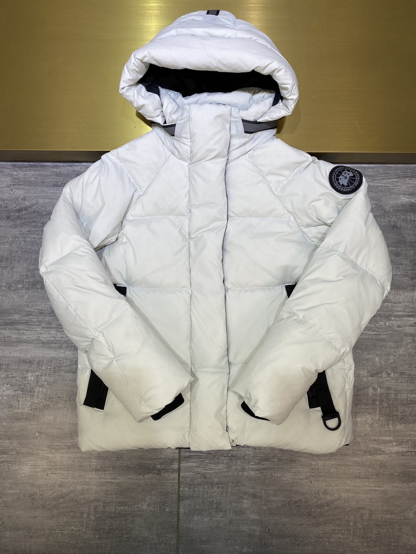 Canada Goose Light Grey Hooded Puffer Jacket — front