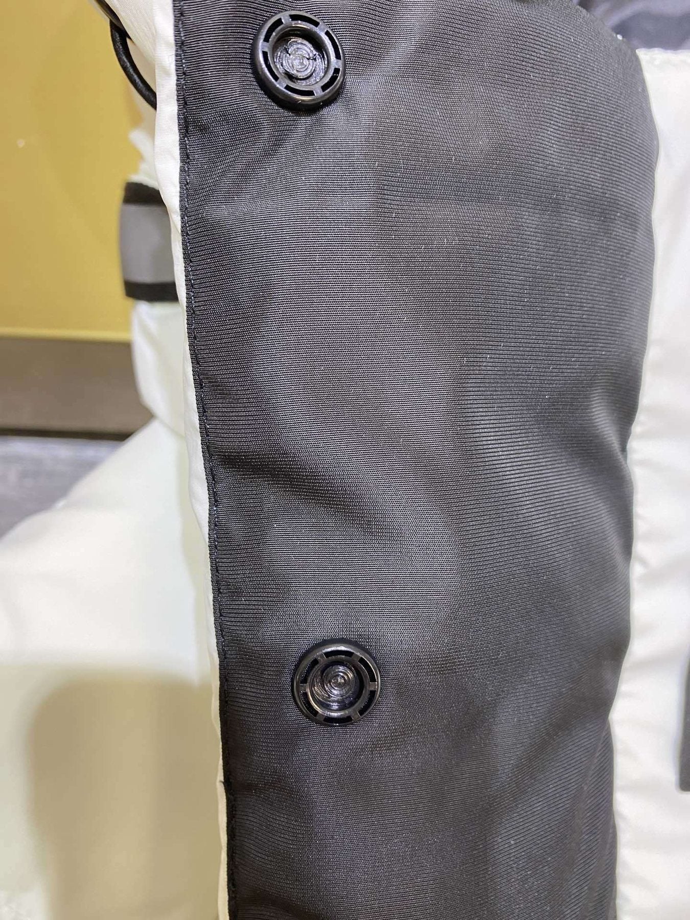 Canada Goose Light Grey Hooded Puffer Jacket — fabric_closeup