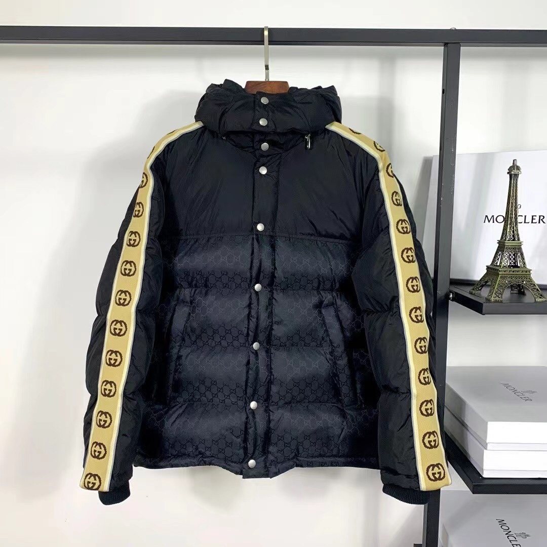 GUCCI Tonal Monogram Hooded Puffer Jacket — front