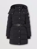 Burberry Women's Black Belted Hooded Long Down Jacket — hero