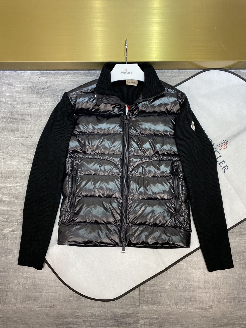 Moncler Quilted Knit-Sleeve Zip Jacket — hero